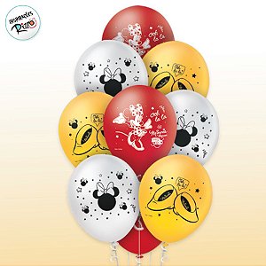 Balão Látex Redondo 9" Festa Minnie Mouse - 25 Unidades - Disney Original - Rizzo