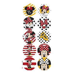 Adesivo Redondo Festa Minnie Mouse - 30 Unidades - Disney Original  - Rizzo