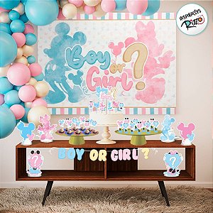 Kit Festa Fácil Chá Revelação Mickey e Minnie - 39 Itens - 01 Unidade - Disney Original - Piffer