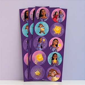 Adesivo Redondo - Wish - 3 unidades - Disney Original - Rizzo