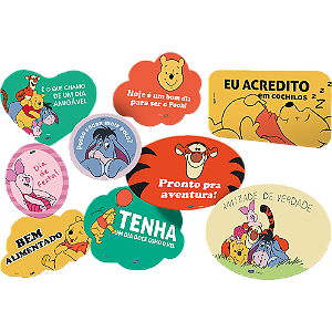 Kit Plaquinhas Divertidas Festa Pooh e Sua Turma - 09 unidades - Disney Original - Rizzo Festas