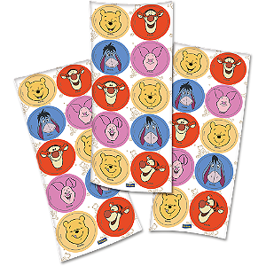 Adesivo Redondo Festa Pooh e Sua Turma - 30 unidades - Disney Original - Rizzo