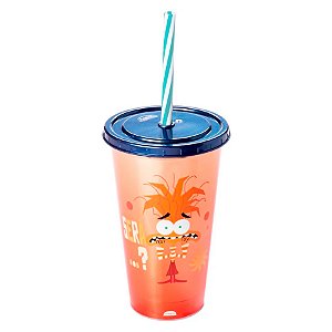 Copo de Plástico com Tampa e Canudo - Divertidamente 2 - Será? - 500ml - 1 unidade - Disney Original - Plasútil