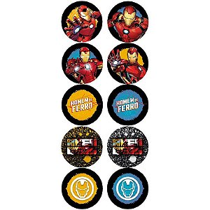 Adesivo Redondo Festa Homem de Ferro - 30 unidades - Disney Original - Rizzo