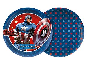 Prato Redondo Festa Vingadores Capitão América 18cm - 12 Unidades - Disney Original -  Festas