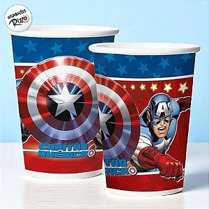 Copo de Papel Festa Vingadores Capitão América 180ml - 8 Unidades - Disney Original - Rizzo Festas