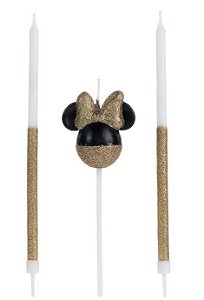 Vela Minnie 360 Glitter Dourada Disney - Disney Original - 1 unidade - Rizzo