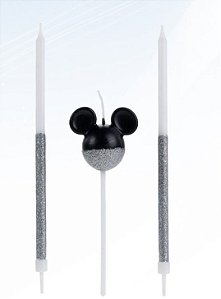 Vela Mickey 360 Glitter Prata - Disney Original - 1 unidade - Rizzo