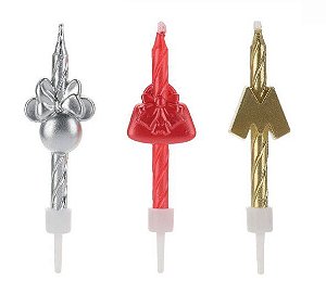 Vela Palito Minnie Metalizada com 3 unidades - Disney Original - Rizzo