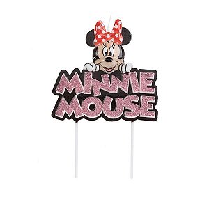 Vela Minnie Colorido Glitter Rosa - Disney Original - 1 unidade - Rizzo