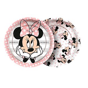 Prato Papel Redondo - Minnie Mouse Rosa - 8 unidades - Disney Original - Rizzo
