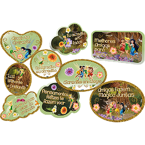 Kit Plaquinhas Divertidas Festa Fadas - 09 unidades - Disney Original - Rizzo