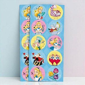Adesivo Redondo - Alice no Pais das Maravilhas - 30 unidades - Disney Original - Rizzo