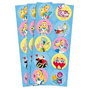 Adesivo Redondo - Alice no Pais das Maravilhas - 30 unidades - Disney Original - Rizzo