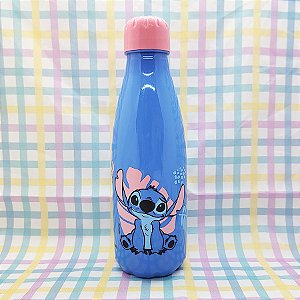 Garrafa Squeeze Pet Paris - Stitch - Azul Tampa Rosa - 600ml  23cm - 1 unidade - Disney Original - Rizzo