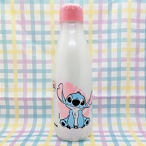 Garrafa Squeeze Pet Paris - Stitch - Branco Tampa Rosa - 600ml  23cm - 1 unidade -  Disney Original - Rizzo