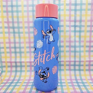 Garrafa Squeeze Pet Italiana - Stitch - Azul Tampa Rosa - 1L  26cm - 1 unidade - Disney Original - Rizzo