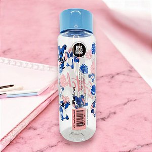 Garrafa Squeeze Pet Italiana - Stitch - Transparente Tampa Azul - 1L  26cm - 1 unidade - Disney Original - Rizzo