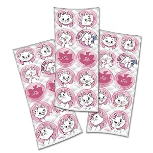 Adesivo Redondo Festa Marie - 30 unidades - Disney Original - Rizzo