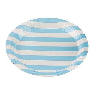 Prato Papel Biodegradável Listrado Azul Bebe - 10 unidades - 18 cm - Rizzo