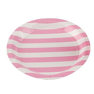Prato Papel Biodegradável Listrado Rosa Bebe - 10 unidades - 18 cm - Rizzo