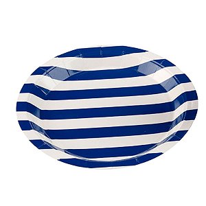 Prato Papel Biodegradável Listrado Azul - 10 unidades - 18 cm - Rizzo