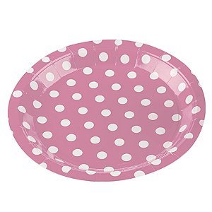 Prato Papel Biodegradável Poa Rosa Bebe - 10 unidades - 18 cm - Rizzo