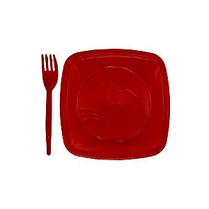 Kit Sobremesa Prato e Garfo Vermelho 10 Unidades - Trik Trik