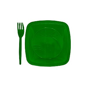 Kit Sobremesa Prato e Garfo Verde 10 Unidades - Trik Trik