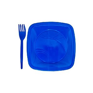 Kit Sobremesa Prato e Garfo Azul 10 Unidades - Trik Trik