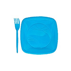 Kit Sobremesa Prato e Garfo Azul Claro - 10 Unidades - Trik Trik