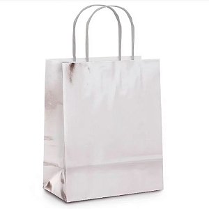 Sacola de Papel P 21,5x15x8cm - Prata Metalizada - 10 unidades - Cromus - Rizzo