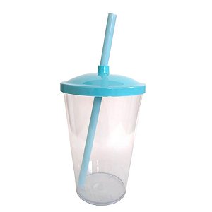 Copo de Acrílico Durável com Tampa e Canudo 300ml - Azul Claro - 1 unidade - Rizzo