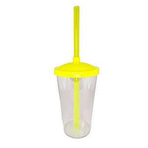 Copo de Acrílico Durável com Tampa e Canudo 300ml - Amarelo Neon - 1 unidade - Rizzo