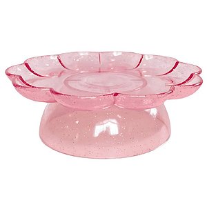 Bandeja Flower Com Pé - 205mm - Rosa Bebê Com Glitter - 1 unidade - Só Boleiras - Rizzo