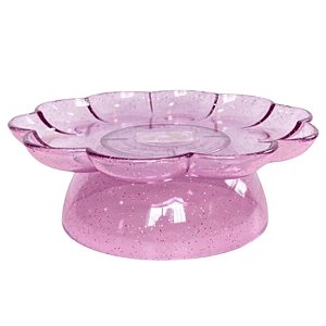 Bandeja Flower Com Pé - 205mm - Transparente Lilas Com Glitter - 1 unidade - Só Boleiras - Rizzo