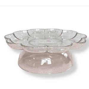 Bandeja Flower Com Pé - 205mm - Transparente Com Glitter Prata - 1 unidade - Só Boleiras - Rizzo