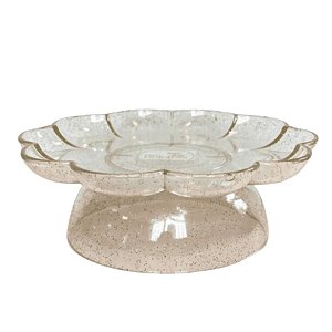 Bandeja Flower Com Pé - 205mm - Transparente Com Glitter Dourado - 1 unidade - Só Boleiras - Rizzo