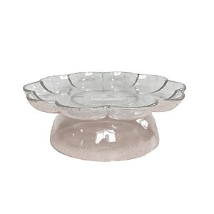 Bandeja Flower Com Pé - 180mm - Transparente Com Glitter Prata - 1 unidade - Só Boleiras - Rizzo
