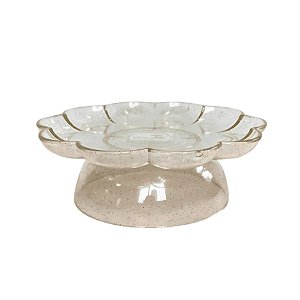 Bandeja Flower Com Pé - 180mm - Transparente Dourado Com Glitter - 1 unidade - Só Boleiras - Rizzo