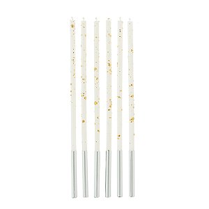 Vela Palito Gigante Branca com Dourado 17 cm - 1 unidade Pct. c/ 6 unidades - Rizzo