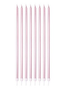 Vela Palito Gigante Metalizada Rosa - 8 unidades - Rizzo