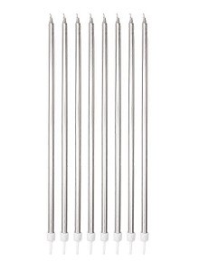 Vela Palito Gigante Metalizada Prata - 8 unidades - Rizzo