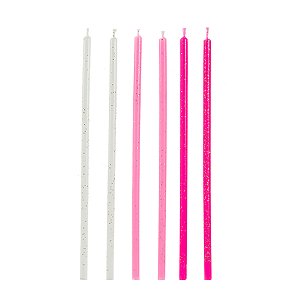 Vela Palito Rosa e Branca 15 cm - 1 unidade Pct. c/ 6 unidades - Rizzo