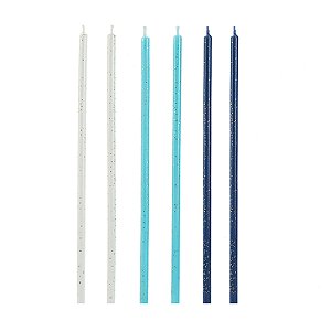 Vela Palito Azul e Branca 15 cm - 1 unidade Pct. c/ 6 unidades - Rizzo