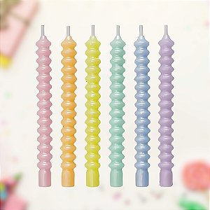 Vela Palito Sanfonada Metalizada Colorida Candy - 8cm - 6 unidades - Silver Festas - Rizzo