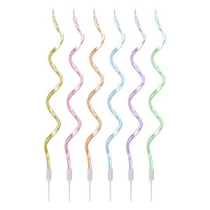 Vela Espiral Metalizada Candy Color Sortida - 6 unidades - Rizzo
