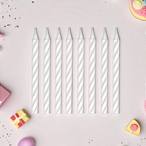 Vela Palito Espiral Branca Metalizada - 8cm - 8 unidades - Rizzo