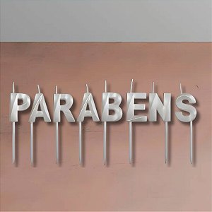 Vela Parabéns Branca Perolizada - 7cm - 8 unidades - Rizzo