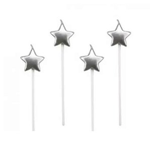 Velas estrelas prata - 4 unidades - 14 cm - Rizzo